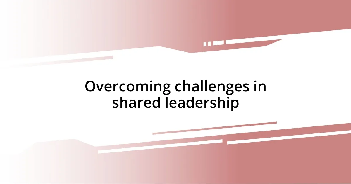 Overcoming challenges in shared leadership